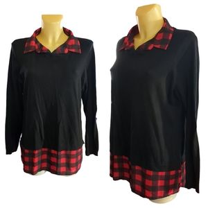 Adrianna Papell Black and Red V-Neck Sweater